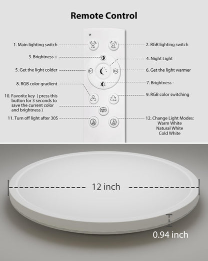 30CM LED Ceiling Light with Remote & RGB Backlight