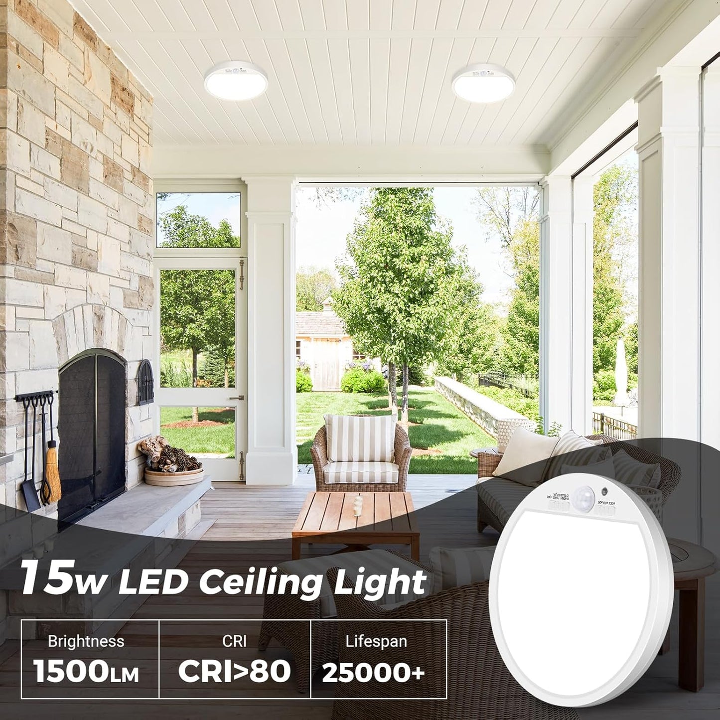Motion Sensor LED Ceiling Light. 15W. 3 CCT. 1500LM