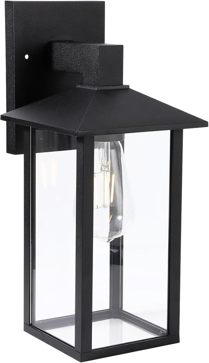 Outdoor Wall Lantern – Black Exterior Light Fixture with Glass Shade (1 Pack)