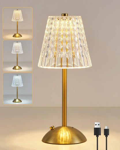 Rechargeable Gold Table Lamp. Touch Dimmable LED Desk Light