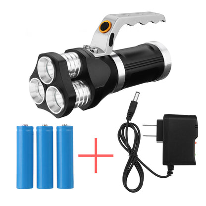1200LM 3xT6 Tactical Flashlight Rechargeable Spotlight Searchlight Hunting (Black)