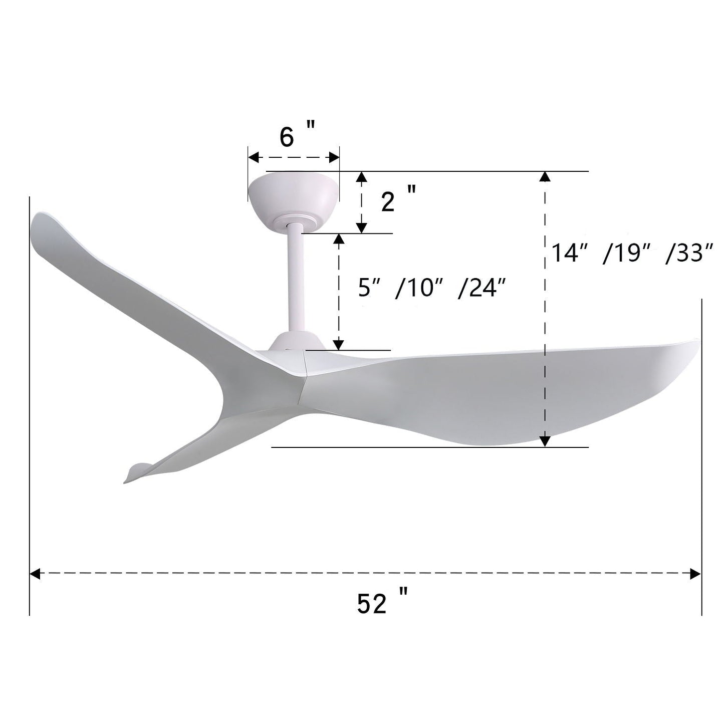 Indoor Ceiling Fan Without Light. 6 Speeds Reversible DC Motor. 3 ABS Blade Ceiling Fan White For Bedroom - White