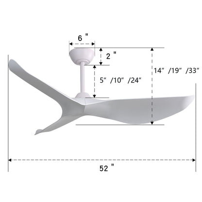Indoor Ceiling Fan Without Light. 6 Speeds Reversible DC Motor. 3 ABS Blade Ceiling Fan White For Bedroom - White