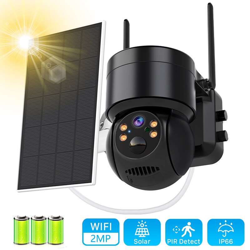 4MP PTZ Solar Camera - 2.4gHz WiFi Surveillance Outdoor IP Camera Exterior Wireless Camera Solar Power Battery iCsee APP