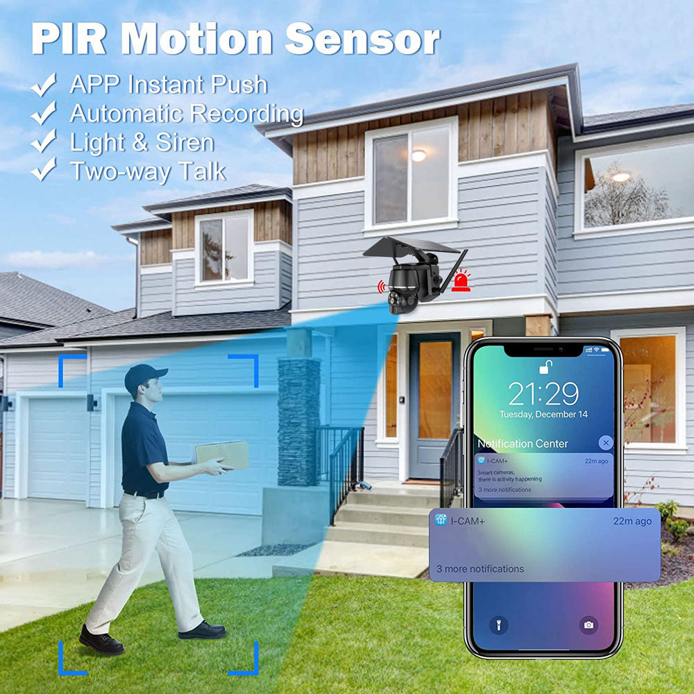 5MP HD 4G/WIFI Solar Camera PTZ Night Vision Two Way Audio Solar Panel Outdoor Monitoring PIR Detect Solar Power IP Cameras