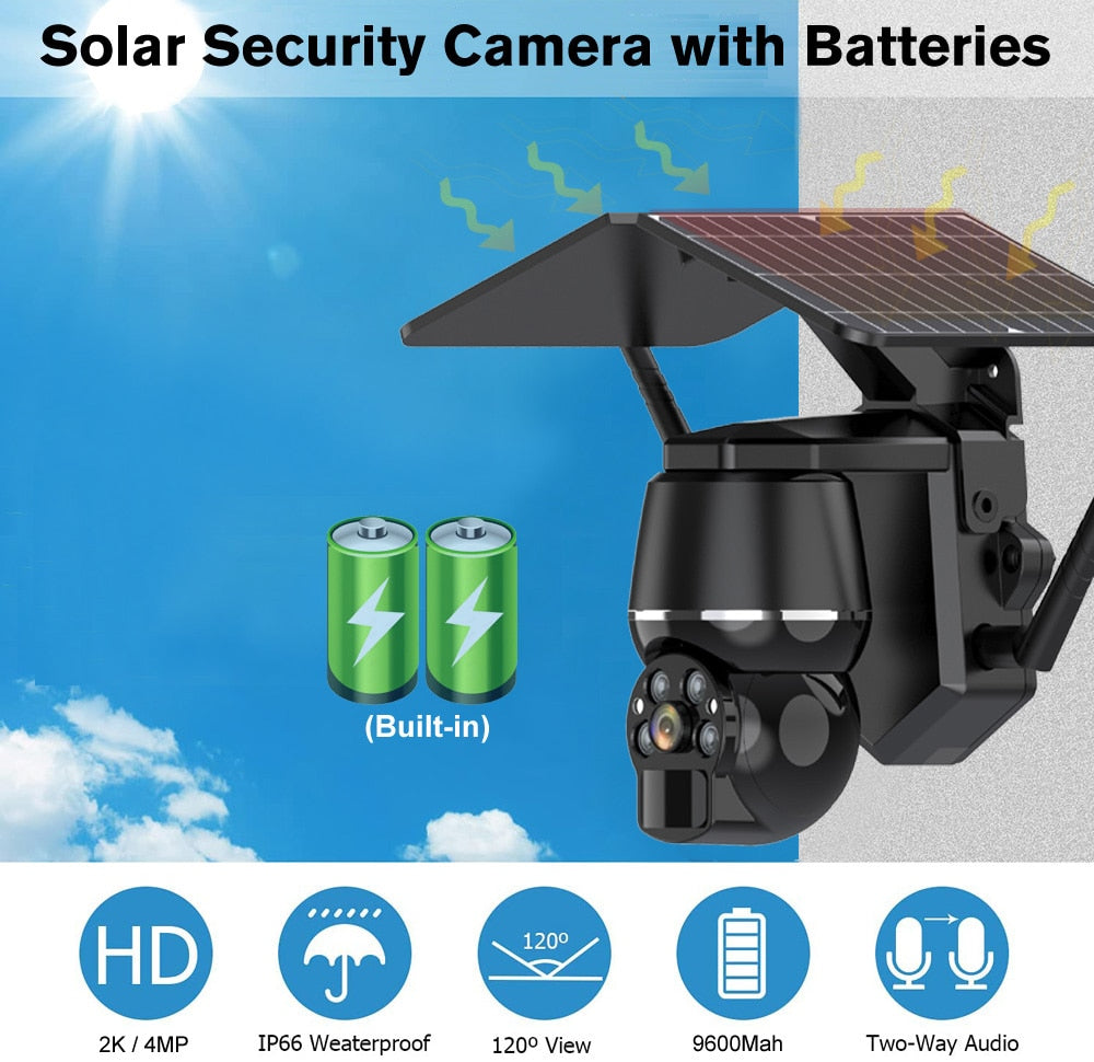 5MP HD 4G/WIFI Solar Camera PTZ Night Vision Two Way Audio Solar Panel Outdoor Monitoring PIR Detect Solar Power IP Cameras