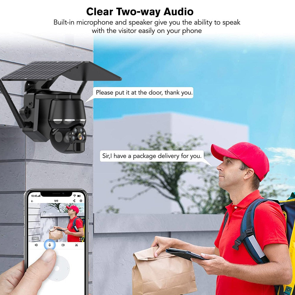 5MP HD 4G/WIFI Solar Camera PTZ Night Vision Two Way Audio Solar Panel Outdoor Monitoring PIR Detect Solar Power IP Cameras