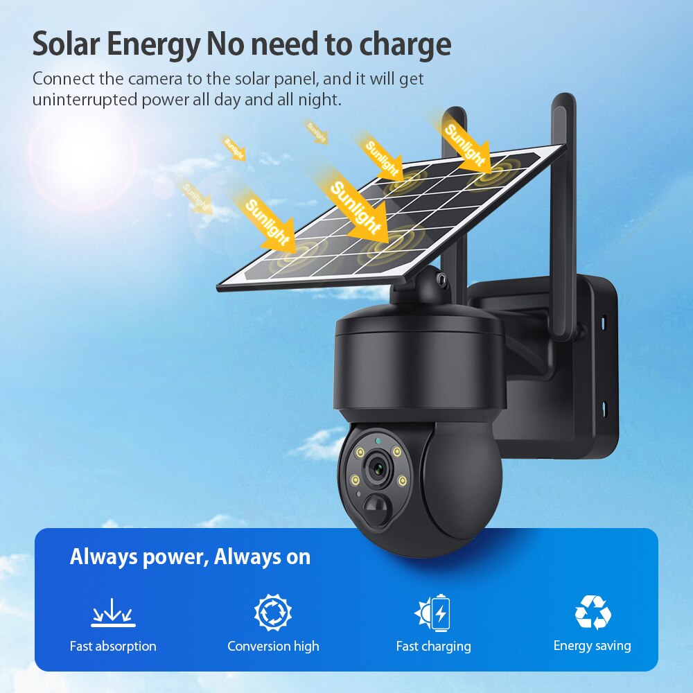 WIFI Wireless PTZ Solar Camera 4G SIM 3MP Outdoor Solar Panel Two Way Audio Security Protection CCTV Camera Battery Cam