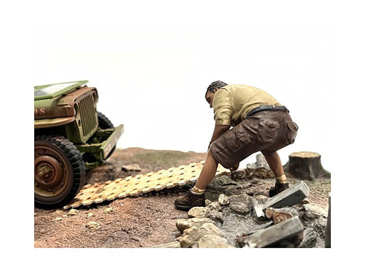 4X4 Mechanic Figure 2 with Board Accessory for 1/18 Scale Models by American Diorama