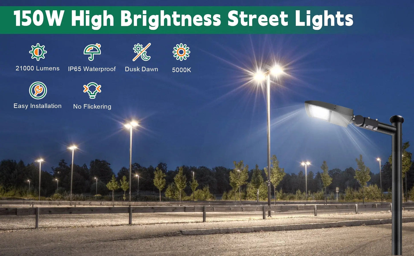 150W LED Shoebox Light-Led Parking Lot Light-21.000 Lumens-CCT 5000K-Brownz Color-Photocell Optional-5 Years Warranty-UL+DLC 5.1