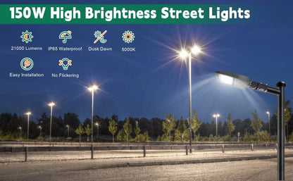 150W LED Shoebox Light-Led Parking Lot Light-21.000 Lumens-CCT 5000K-Brownz Color-Photocell Optional-5 Years Warranty-UL+DLC 5.1