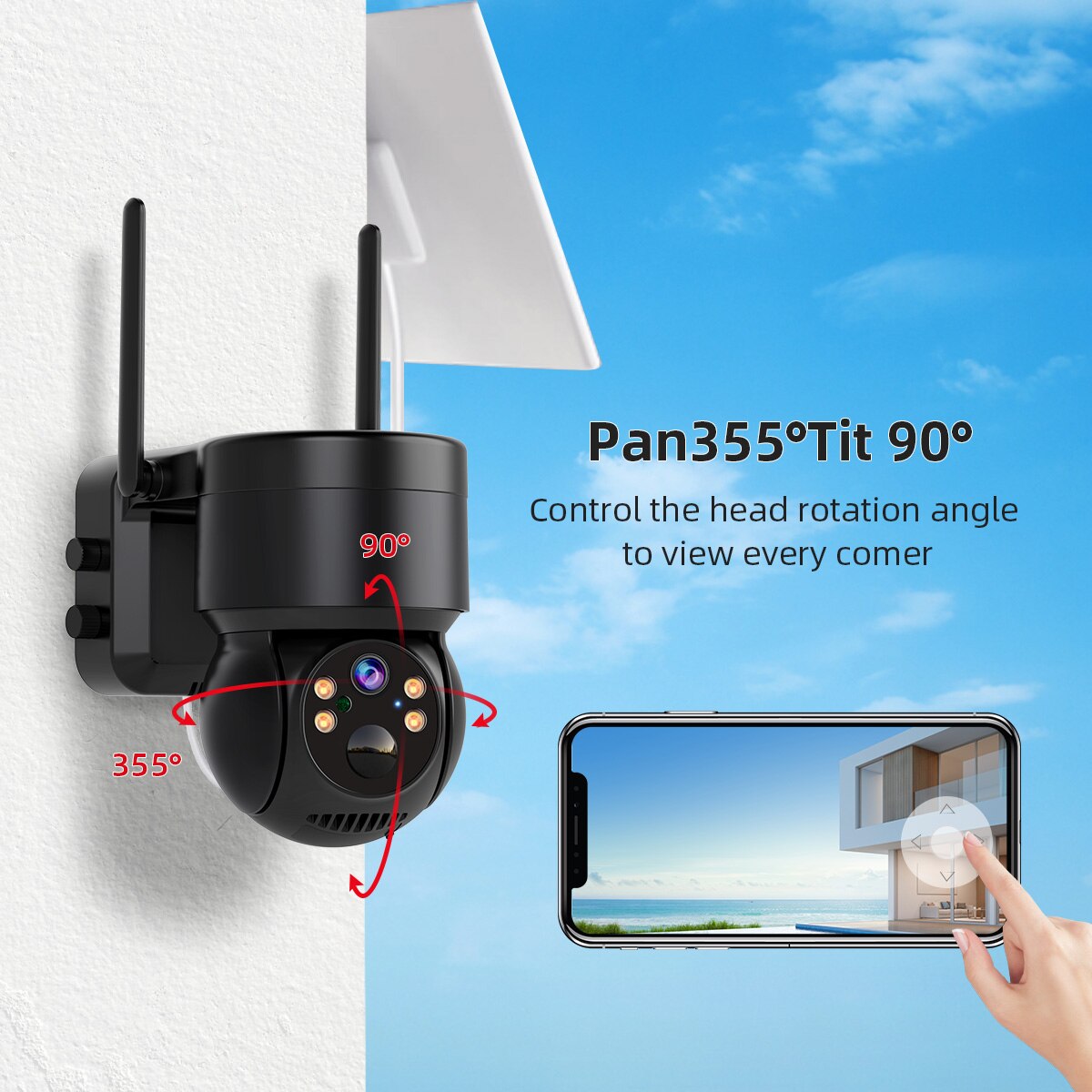 4MP PTZ Solar Camera - 2.4gHz WiFi Surveillance Outdoor IP Camera Exterior Wireless Camera Solar Power Battery iCsee APP