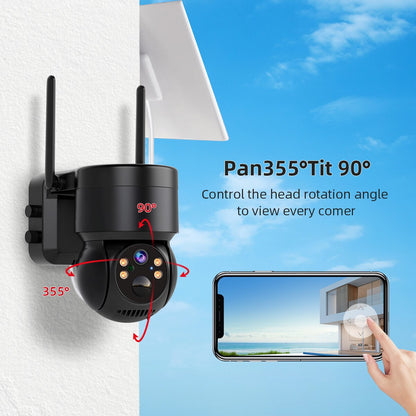4MP PTZ Solar Camera - 2.4gHz WiFi Surveillance Outdoor IP Camera Exterior Wireless Camera Solar Power Battery iCsee APP