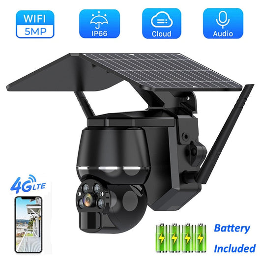 5MP HD 4G/WIFI Solar Camera PTZ Night Vision Two Way Audio Solar Panel Outdoor Monitoring PIR Detect Solar Power IP Cameras