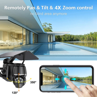 5MP HD 4G/WIFI Solar Camera PTZ Night Vision Two Way Audio Solar Panel Outdoor Monitoring PIR Detect Solar Power IP Cameras