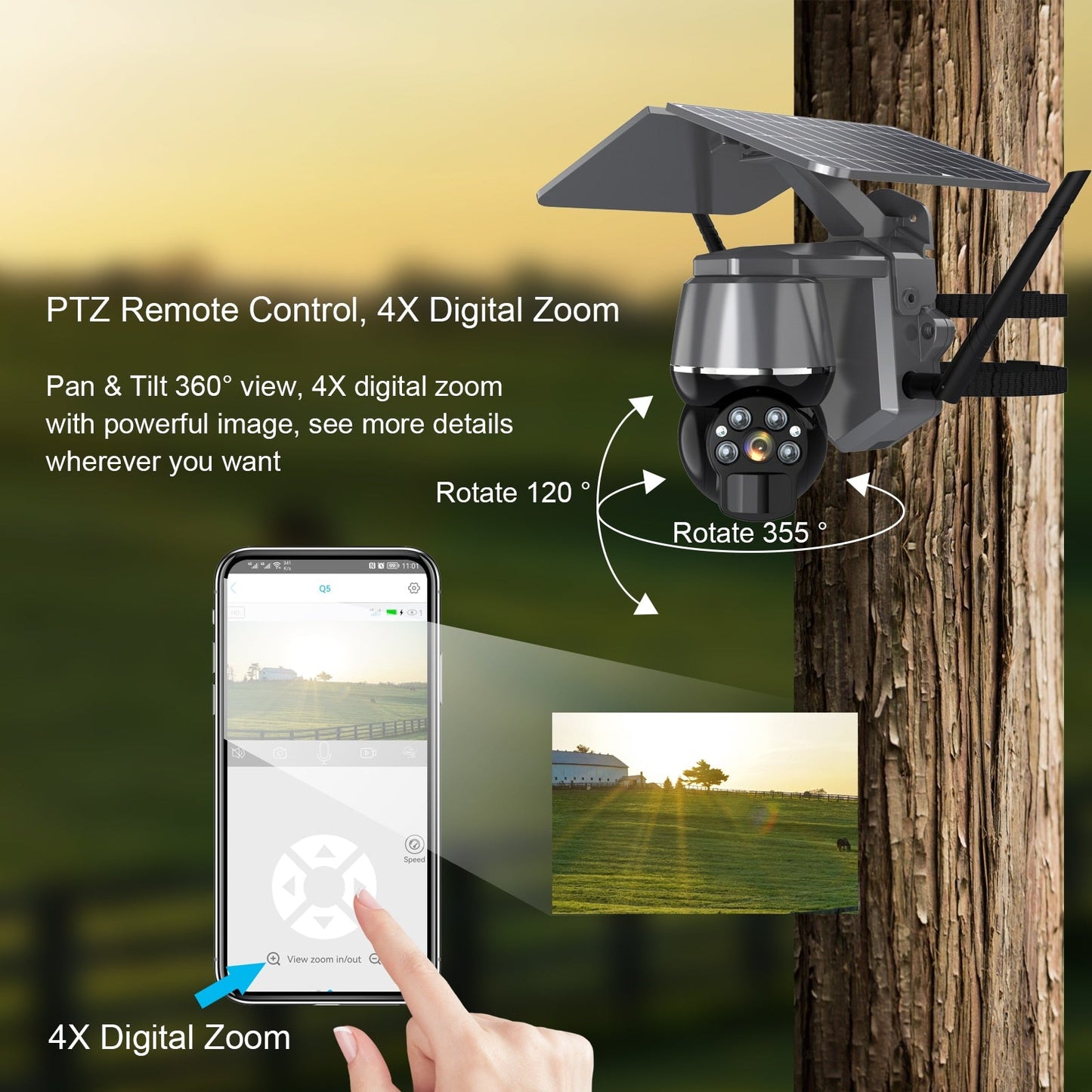 5MP HD 4G/WIFI Solar Camera PTZ Night Vision Two Way Audio Solar Panel Outdoor Monitoring PIR Detect Solar Power IP Cameras