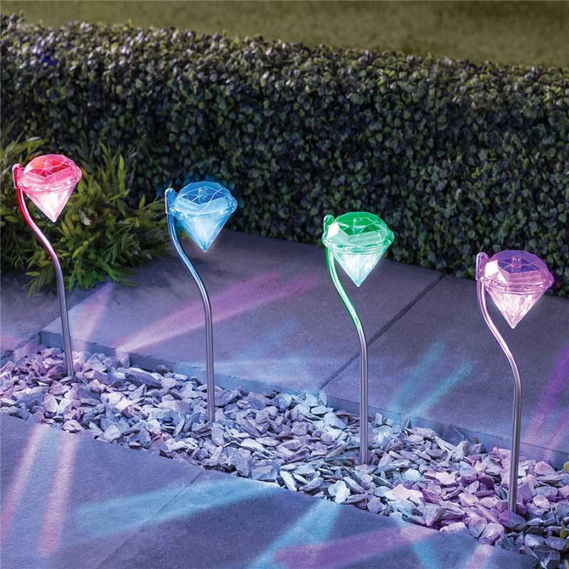 Balise solaire extérieure Piquet Mini diamant en Inox (4 Pcs)