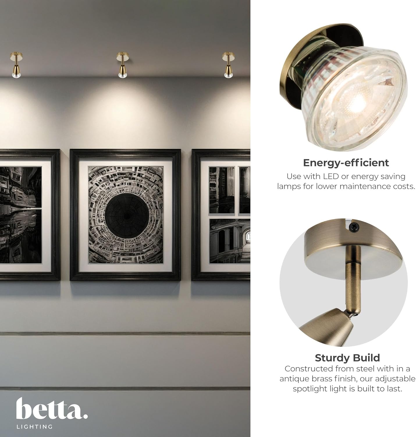 Antique Brass Adjustable Ceiling Spotlight – Single Way GU10 Light Fitting. LED Compatible & Dimmable for Bedroom. Kitchen. Lounge