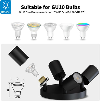 Black GU10 Circular Ceiling Light – 4 Way Adjustable Spotlight Fitting for Kitchen. Bedroom. Lounge. Dining Room (Bulb Not Included)