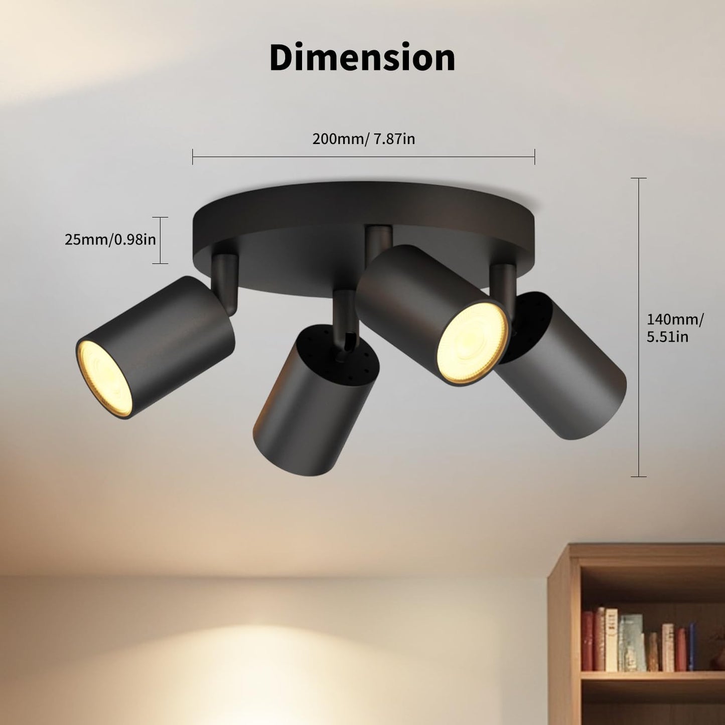 Black GU10 Circular Ceiling Light – 4 Way Adjustable Spotlight Fitting for Kitchen. Bedroom. Lounge. Dining Room (Bulb Not Included)