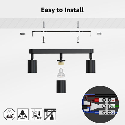 Black 3 Way Ceiling Spotlight Fitting – GU10 Rotatable Adjustable Light Fittings for Kitchen. Lounge. Bedroom (Bulb Not Included)
