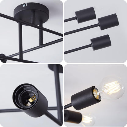 Modern 6 Head Sputnik Ceiling Light – Black Adjustable Chandelier with E27 Base