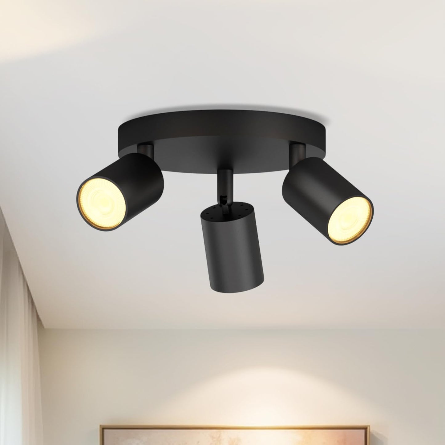 Black GU10 Circular Ceiling Light – 3 Way Adjustable Spotlight Fitting for Kitchen. Bedroom. Lounge. Dining Room (Bulb Not Included)