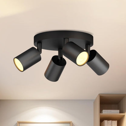 Black GU10 Circular Ceiling Light – 4 Way Adjustable Spotlight Fitting for Kitchen. Bedroom. Lounge. Dining Room (Bulb Not Included)