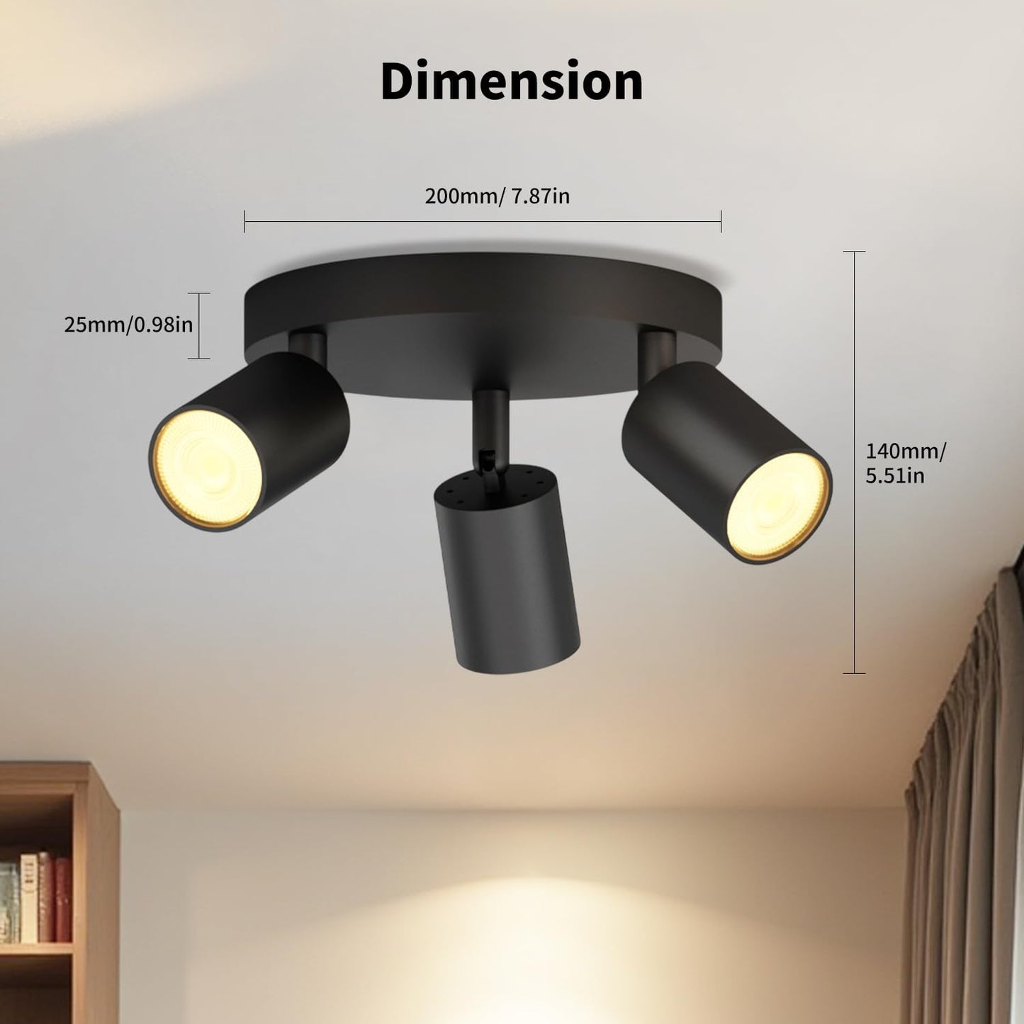 Black GU10 Circular Ceiling Light – 3 Way Adjustable Spotlight Fitting for Kitchen. Bedroom. Lounge. Dining Room (Bulb Not Included)