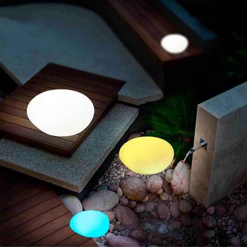 Lampe Solaire Jardin <br> Boule en Galet Blanche Multicolore