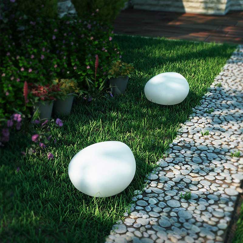 Lampe Solaire Jardin <br> Boule en Galet Blanche Multicolore