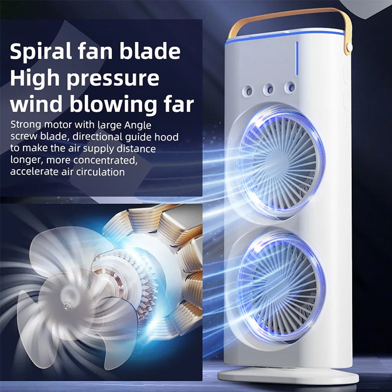 Rechargeable Portable Mini Fan with Spray Cooling – Desktop/ Room Use. Ventilation & LED Light