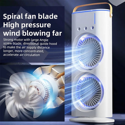 Rechargeable Portable Mini Fan with Spray Cooling – Desktop/ Room Use. Ventilation & LED Light
