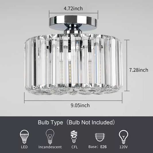 Crystal Chandelier Ceiling Light – Modern Glass Pendant in Silver Finish