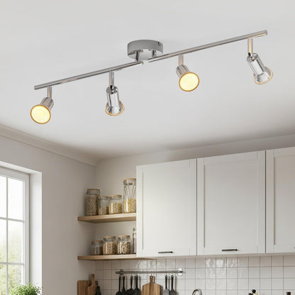 4 Way LED Ceiling Spotlight – Modern GU10 Adjustable Nickel Ceiling Light Fitting for Kitchen. Living Room. Bedroom (No Bulb)