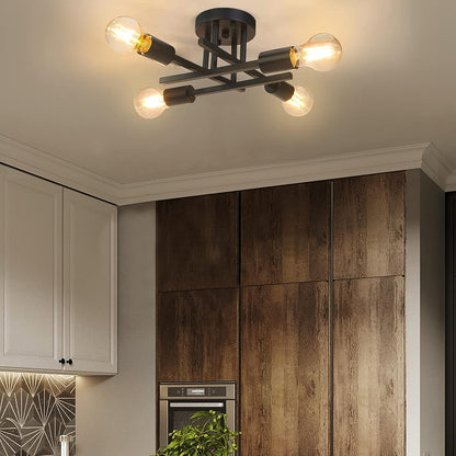 4 Light Vintage Semi-Flush Ceiling Light – Modern Black Chandelier with E27 Base for Farmhouse. Kitchen. Bedroom & Living Room