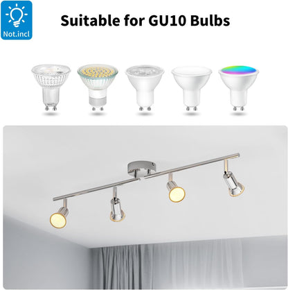 4 Way LED Ceiling Spotlight – Modern GU10 Adjustable Nickel Ceiling Light Fitting for Kitchen. Living Room. Bedroom (No Bulb)