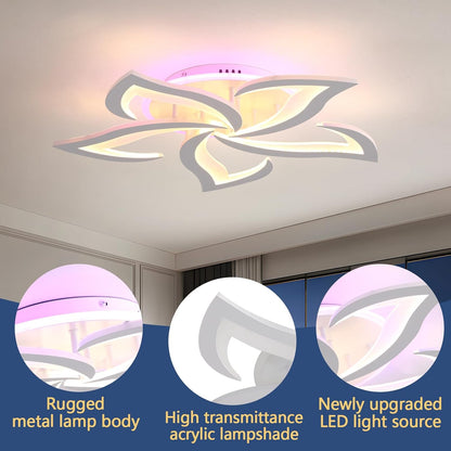 50W Dimmable LED Ceiling Light – Modern Petals Design with Remote. 3000-6000K Acrylic Fixture for Living Room & Bedroom