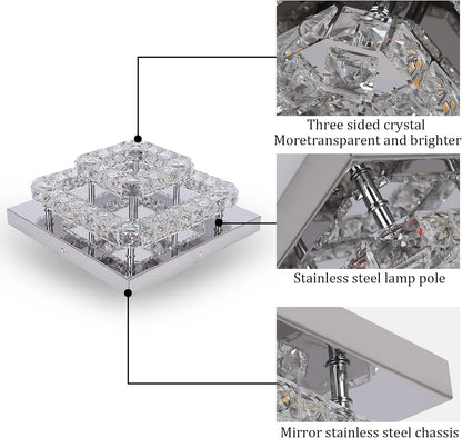 GreeLustr Modern Crystal Chandelier Square K9 LED Ceiling Light Fixture