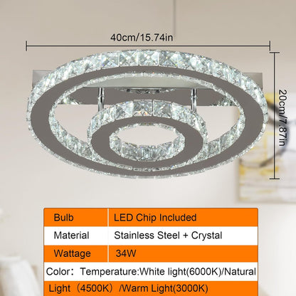 Crystal Ceiling Light – Modern LED Chandelier Flush Mount. K9 Glass Pendant. 15W. 3 Color Modes for Bedroom. Living Room. Kitchen
