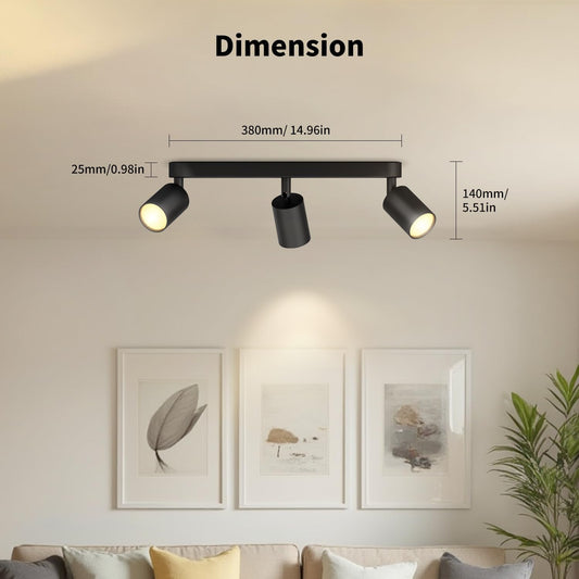Black 3 Way Ceiling Spotlight Fitting – GU10 Rotatable Adjustable Light Fittings for Kitchen. Lounge. Bedroom (Bulb Not Included)