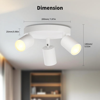 3 Way GU10 Ceiling Spotlight – Adjustable White Circular Light Fitting for Kitchen. Lounge. Bedroom & Dining Room (No Bulbs)