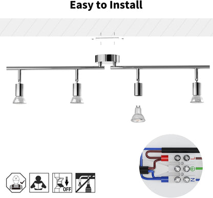 4 Way LED Ceiling Spotlight – Modern GU10 Adjustable Nickel Ceiling Light Fitting for Kitchen. Living Room. Bedroom (No Bulb)