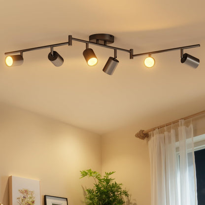 Black Ceiling Light – 6 Way Adjustable GU10 Spotlights. Modern Ceiling Lights for Kitchen. Living Room. Bedroom. Hallway (No Bulb)