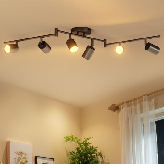 Black Ceiling Light – 6 Way Adjustable GU10 Spotlights. Modern Ceiling Lights for Kitchen. Living Room. Bedroom. Hallway (No Bulb)
