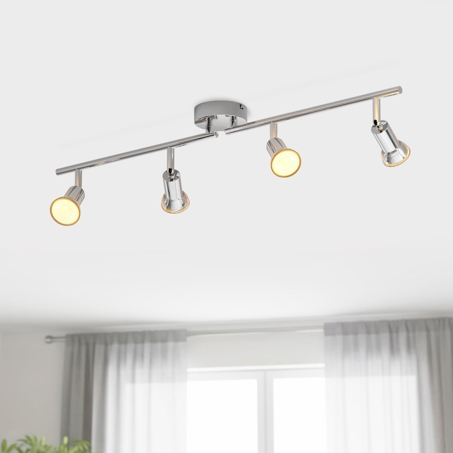 4 Way LED Ceiling Spotlight – Modern GU10 Adjustable Nickel Ceiling Light Fitting for Kitchen. Living Room. Bedroom (No Bulb)