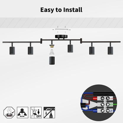 Black Ceiling Light – 6 Way Adjustable GU10 Spotlights. Modern Ceiling Lights for Kitchen. Living Room. Bedroom. Hallway (No Bulb)