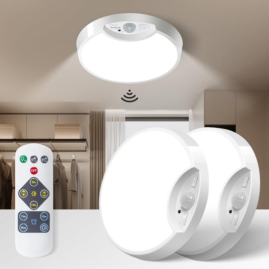2 Pack LED Ceiling Lights – 7.5 Rechargeable Motion Sensor Indoor Lights. 400LM. USB Powered with Remote Control. 3 Brightness Levels