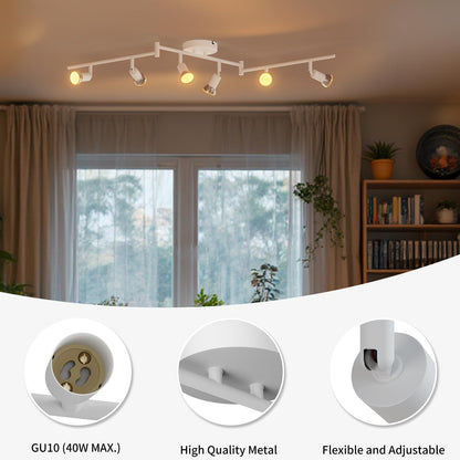 6 Way Rotatable Ceiling Spotlight – Modern GU10 Black Ceiling Light Fitting for Kitchen. Living Room. Bedroom. Dining (No Bulbs)