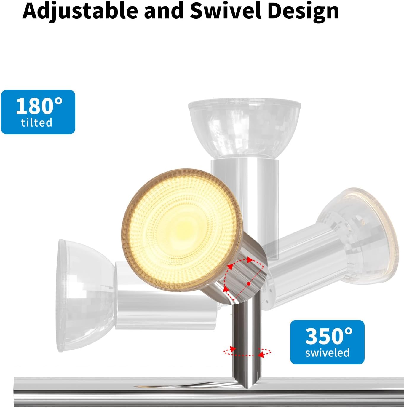 4 Way LED Ceiling Spotlight – Modern GU10 Adjustable Nickel Ceiling Light Fitting for Kitchen. Living Room. Bedroom (No Bulb)